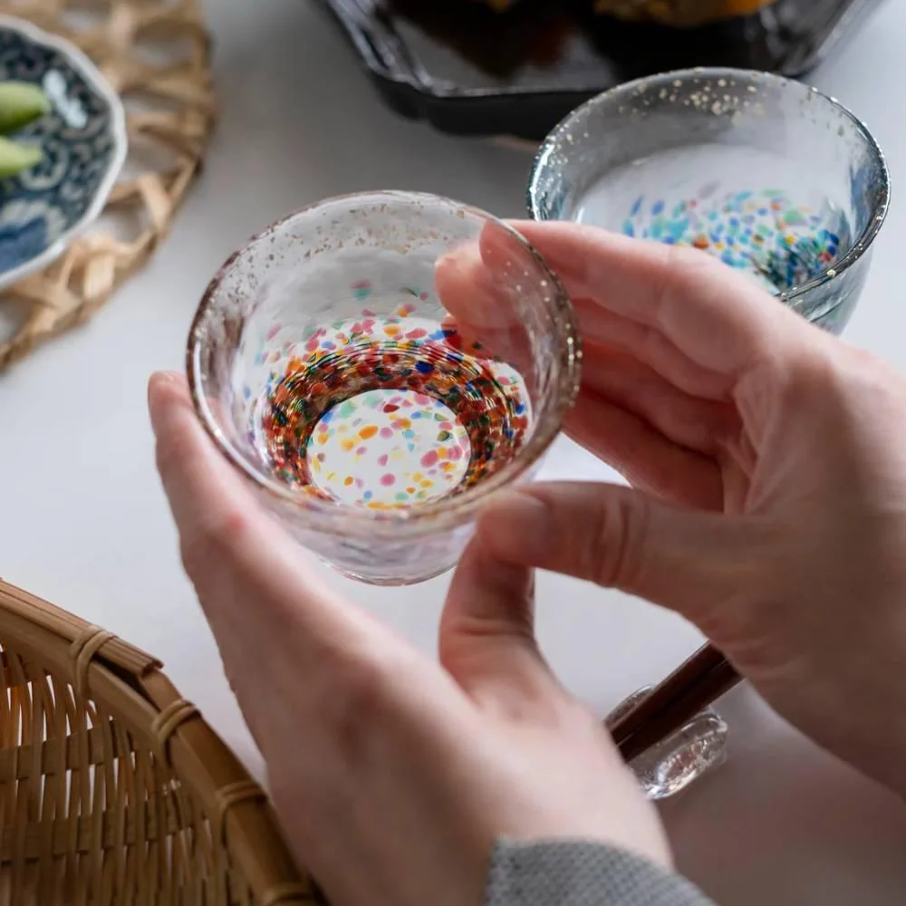 Aderia Handmade Gold Flake Colorful Shot Glasses 85ml (Pair Set) - Image 3