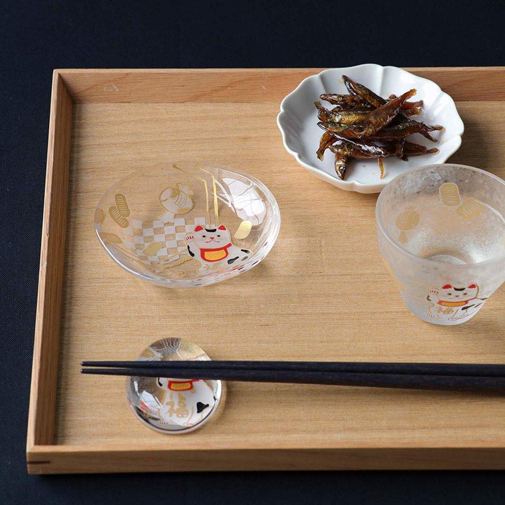 Aderia Small Glass Plate Gold Leaf Lucky Cat Design 90mm - Image 3