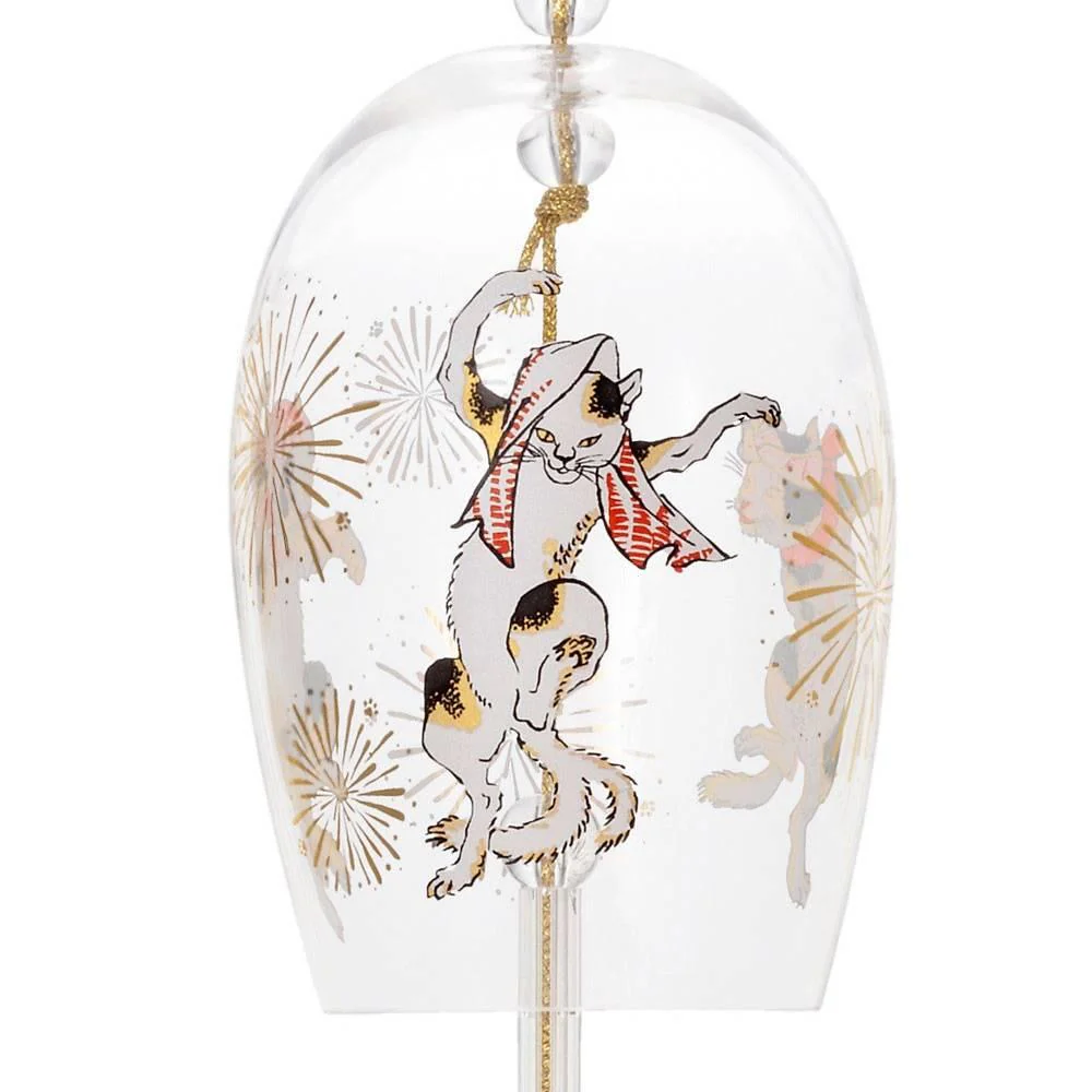 Aderia Traditional Glass Furin Wind Chime Dancing Cat Design - Image 3