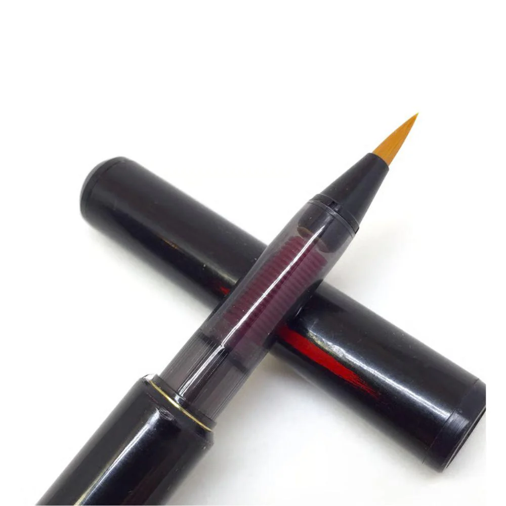 Akashiya Natural Bamboo Brush Black Lacquer Finish Pen With Wood Box - Image 4