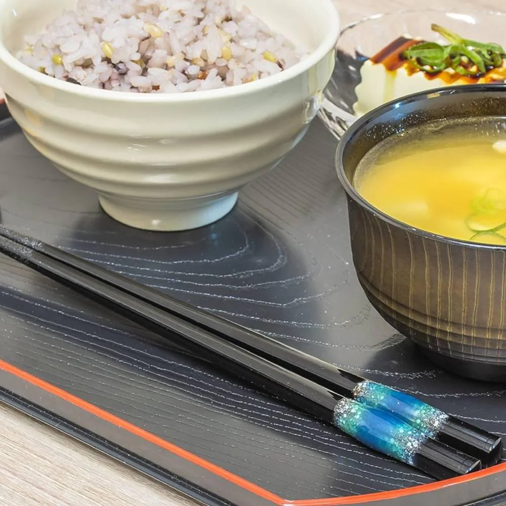 Aoba Dishwasher Safe Chopsticks Ocean Resin Design Black 23cm - Image 2