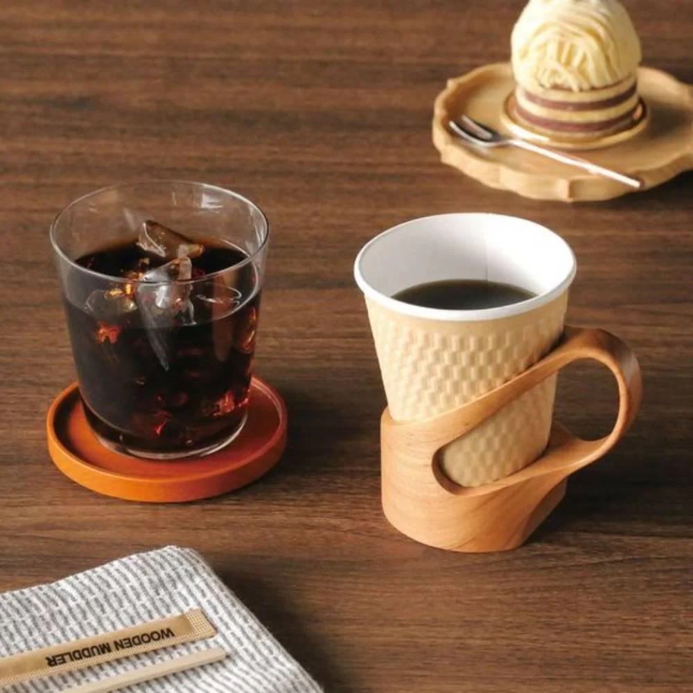 Artisan Hand-Carved Cherry Wood Cup Holder Unique Piece - Image 2