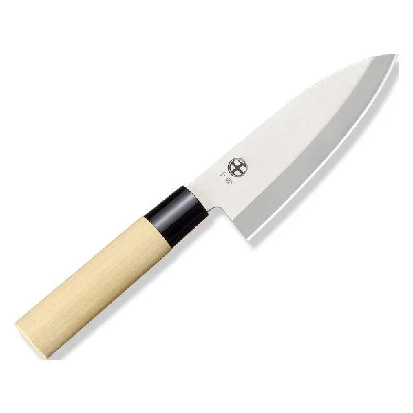 Chitose Japanese Knife 3-Piece Set Wood Handle Santoku, Nakiri & Deba - Image 5