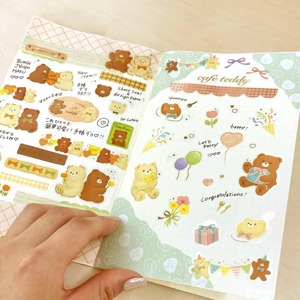 Cute Teddy Bear Stickers Set Foil Stamped Cafe Party Design - Image 2