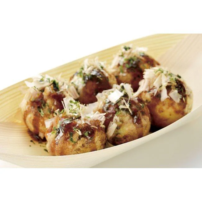 Disposable Natural Wooden Serving Boat Takoyaki Tray (100 Pieces) - Image 2