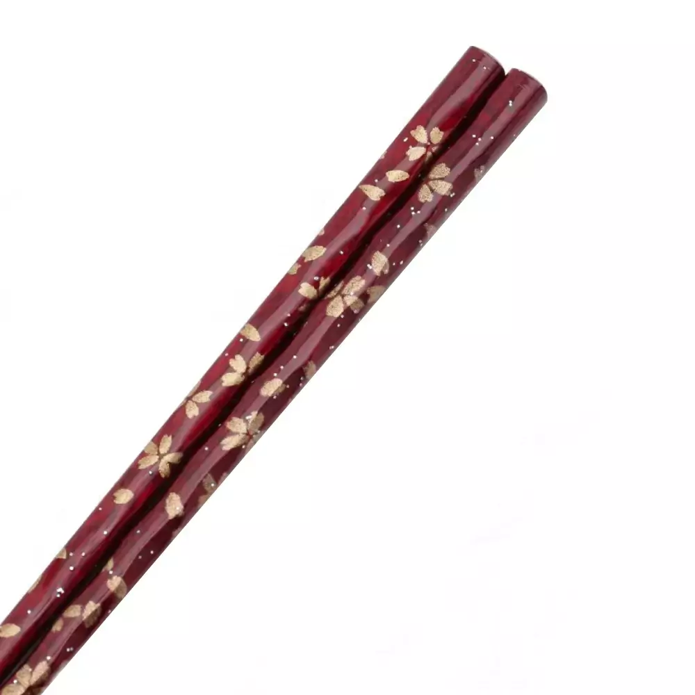 Elegant Chopsticks With Rest Gold Sakura & Red in Wood Gift Box - Image 3