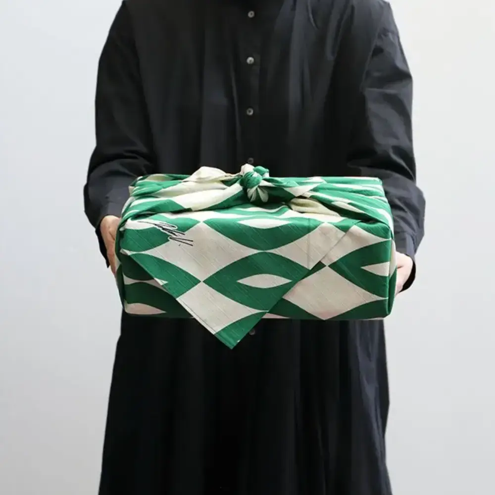 Furoshiki Green & White Pattern Designed Cotton Wrapping Cloth 90cm - Image 2