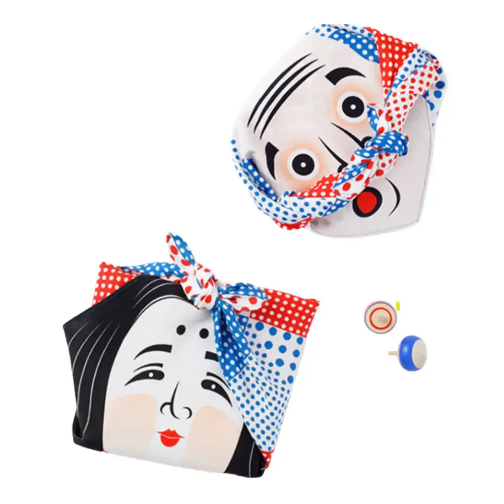 Furoshiki Okame & Hyottoko Faces Small Cotton Wrapping Cloth 48cm - Image 2