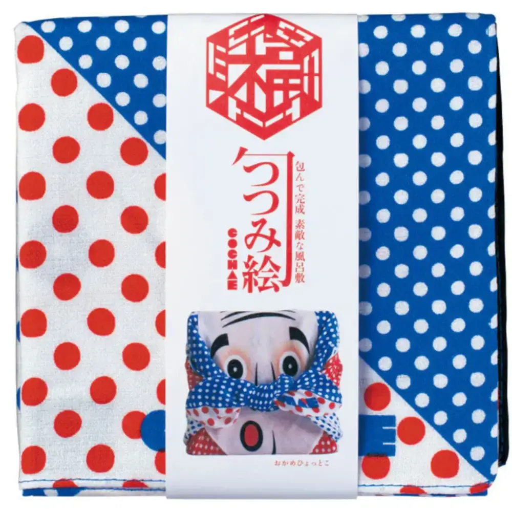 Furoshiki Okame & Hyottoko Faces Small Cotton Wrapping Cloth 48cm - Image 4