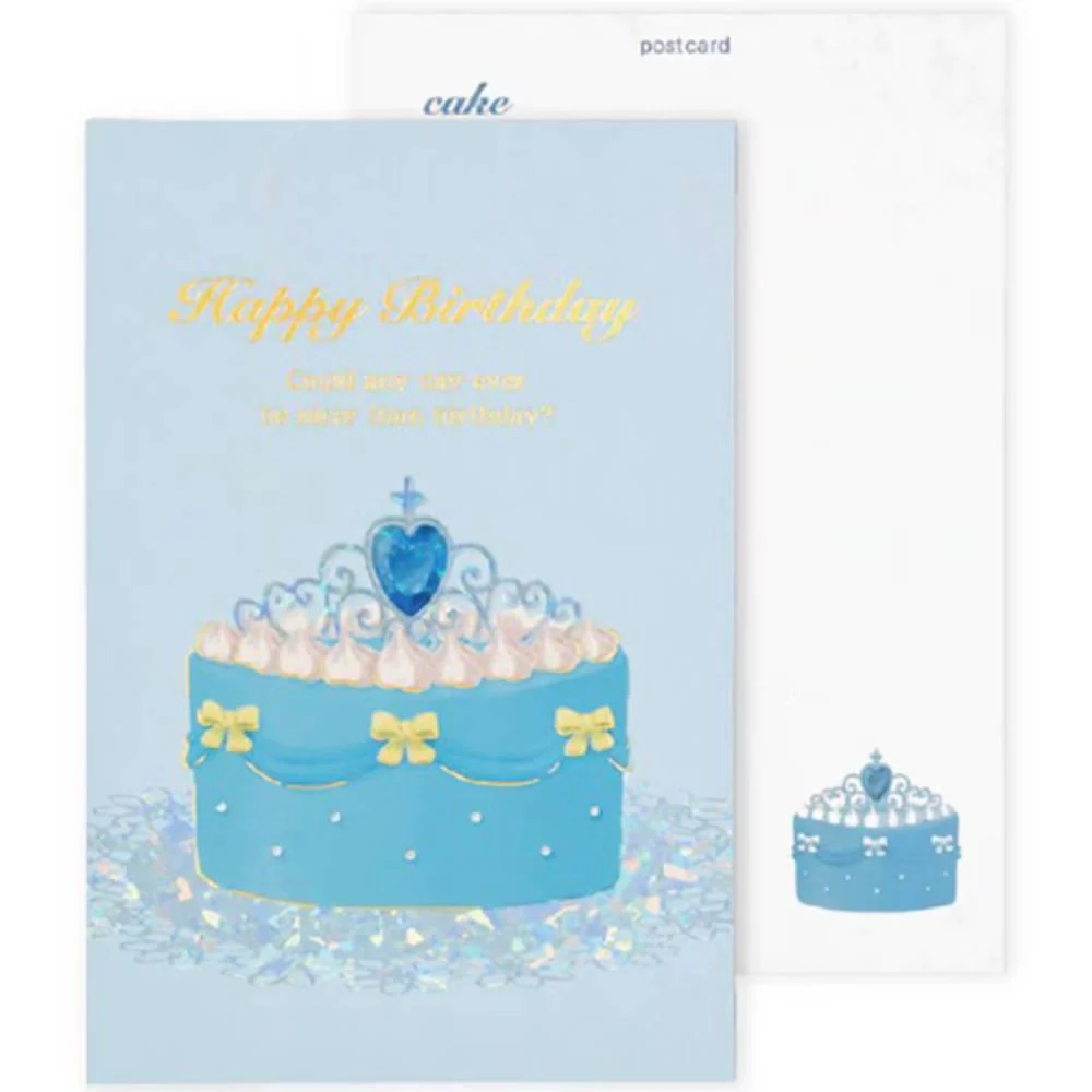 Happy Birthday Card Gold Foil Blue Crown Cake Design - Image 2
