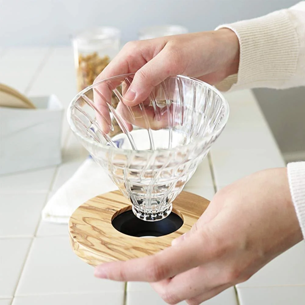 Hario V60 Glass Coffee Dripper with Olive Wood 1-4 Cups VDGR-02-OV - Image 3