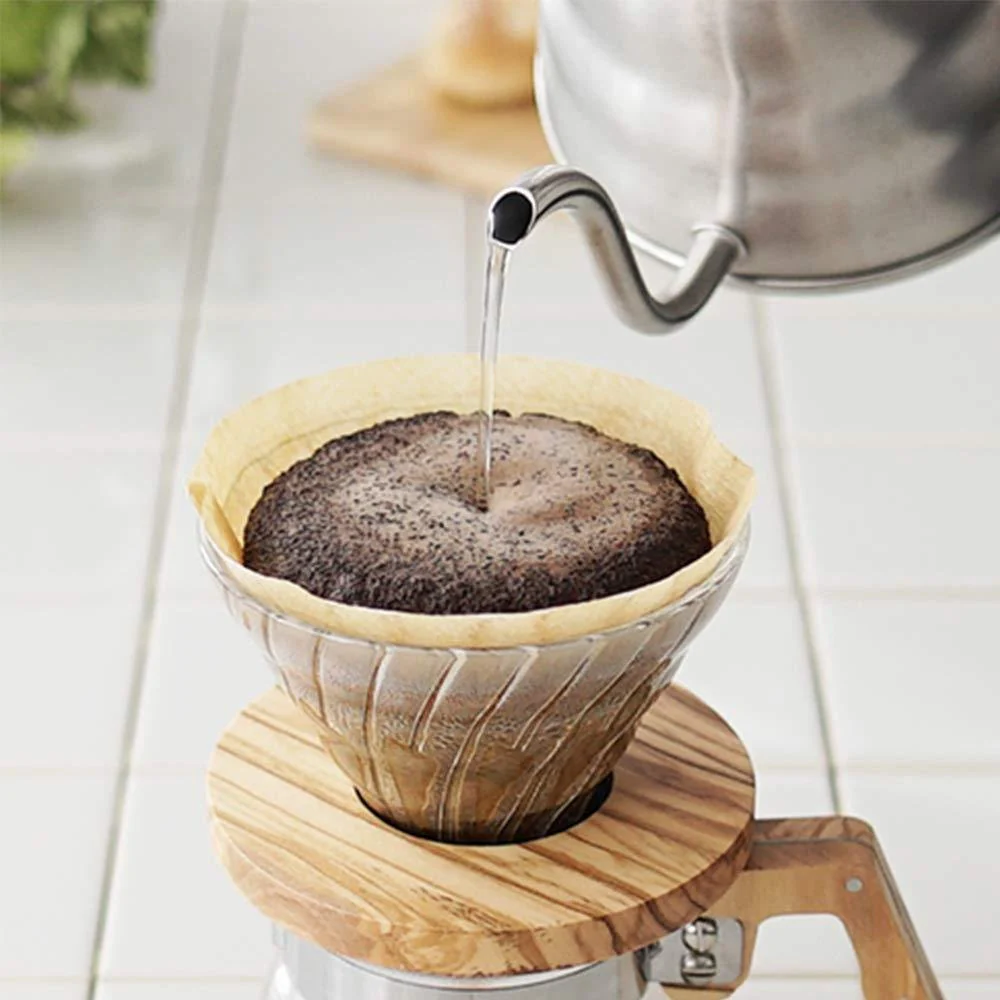 Hario V60 Glass Coffee Dripper with Olive Wood 1-4 Cups VDGR-02-OV - Image 4