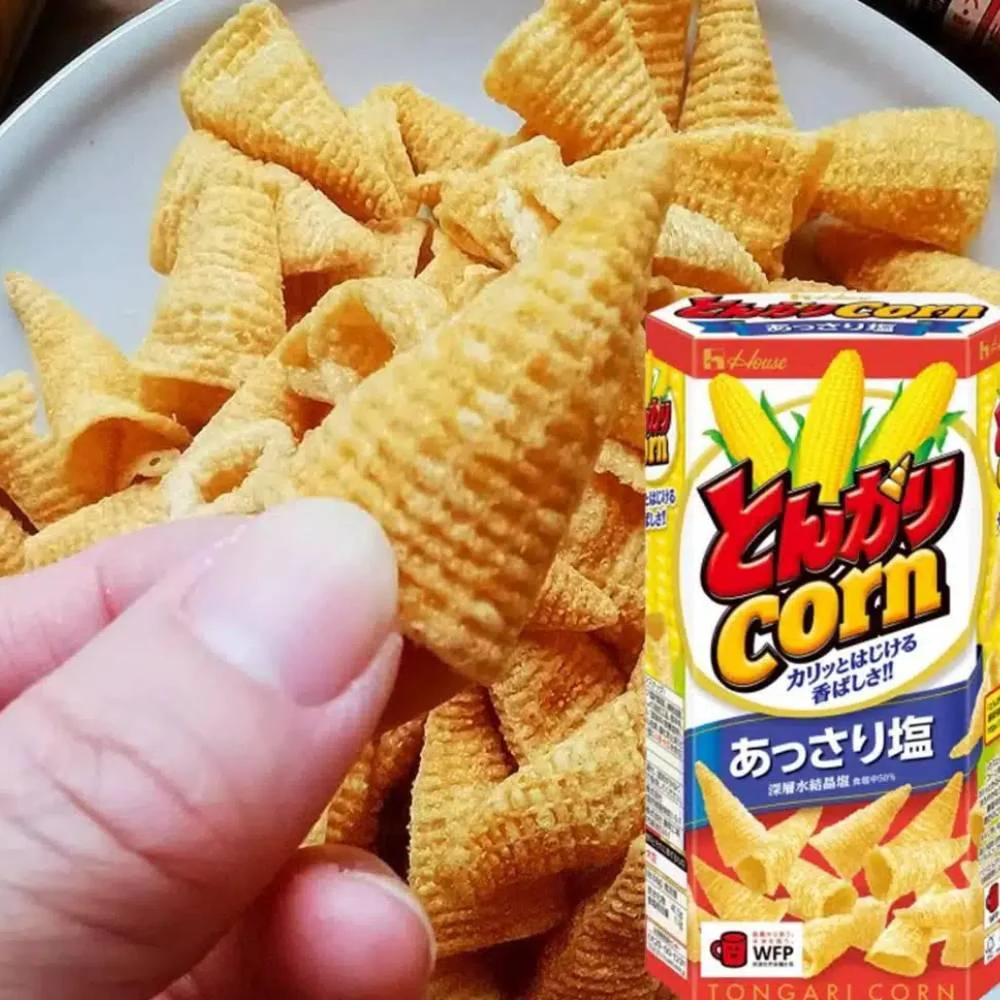 House Foods Tongari Corn Japanese Cone Shaped Chips Lightly Salted (Pack of 6) - Image 3