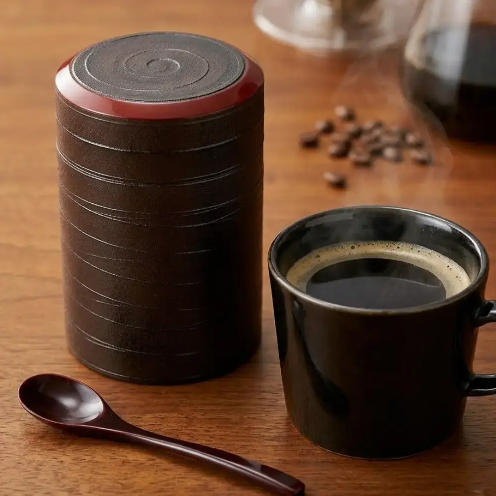 Isuke Handmade Lacquered Wooden Coffee Box With Spoon - Image 2