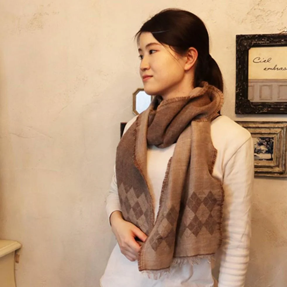 Jogan Baby Alpaca Wool Brown Double Layer Scarf Winter Wrap 38×180cm - Image 3