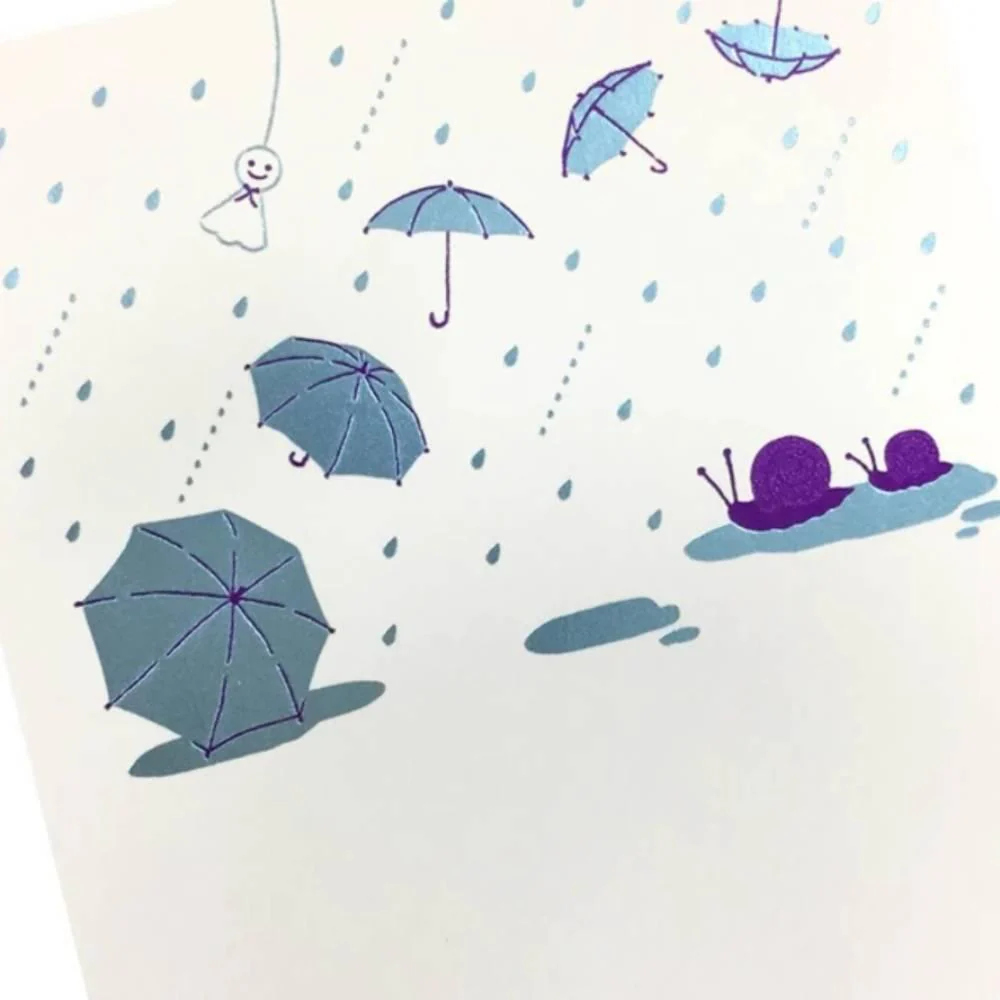 June Seasonal Foil Stamped Postcard Rainy Day Design - Image 2
