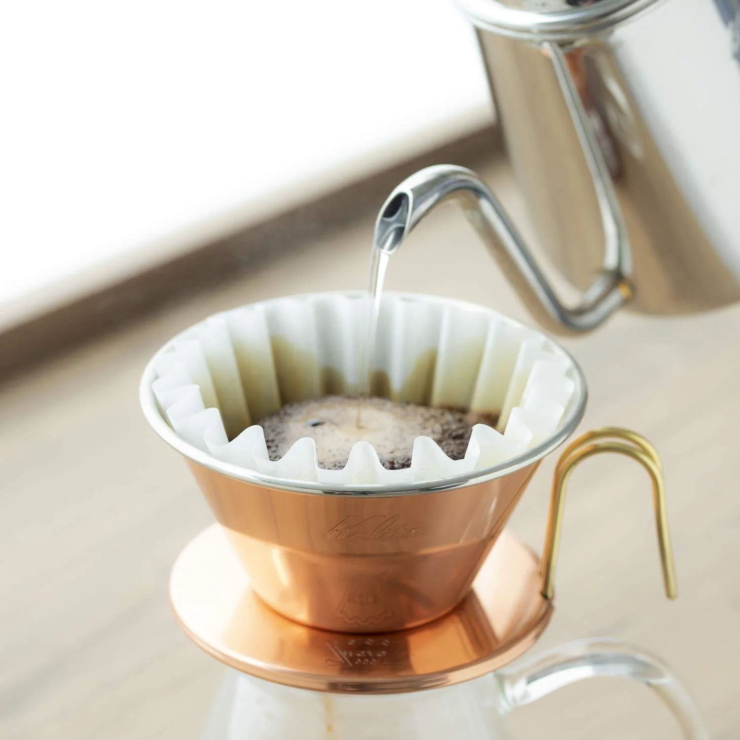 Kalita Copper Wave Coffee Dripper + Glass Server + Paper Filters Set - Image 4