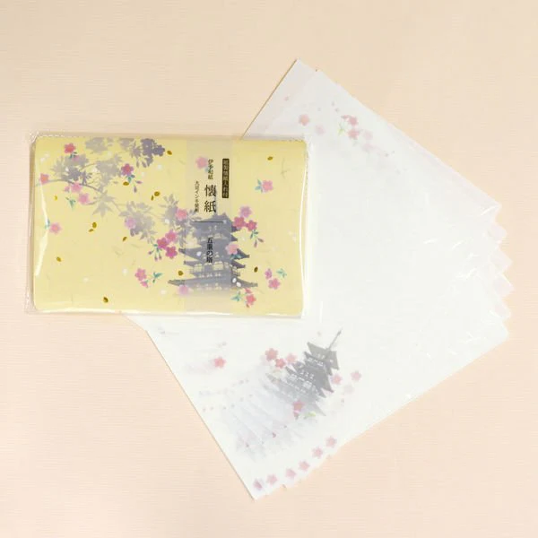 Kamiiso Kimono Beauty Pagoda Pattern Kaishi Iyo Washi Paper & Case Set - Image 3