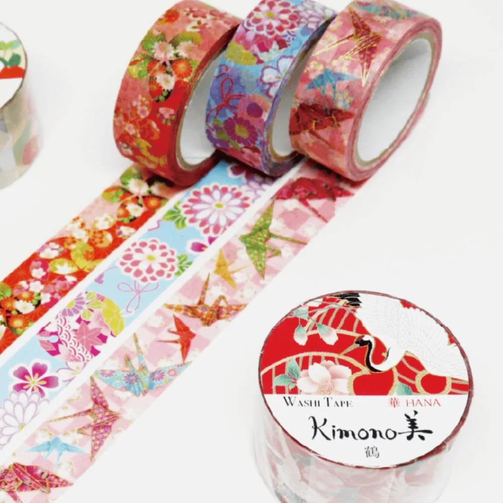 Kamiiso Kimono Washi Tape Flower Crane Pattern Masking Tape - Image 4