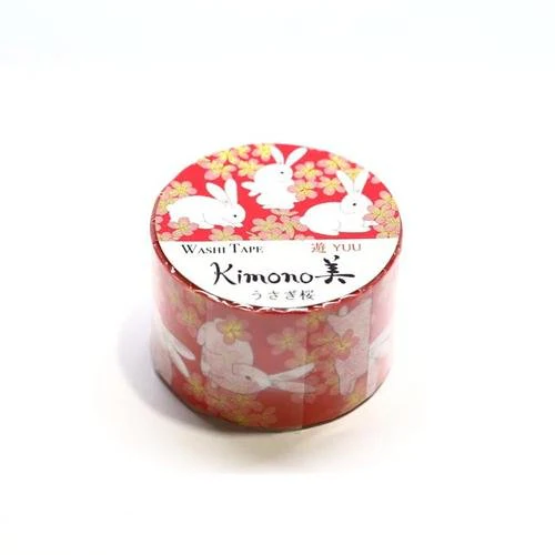 Kamiiso Kimono Washi Tape Rabbit Sakura Pattern Masking Tape - Image 3