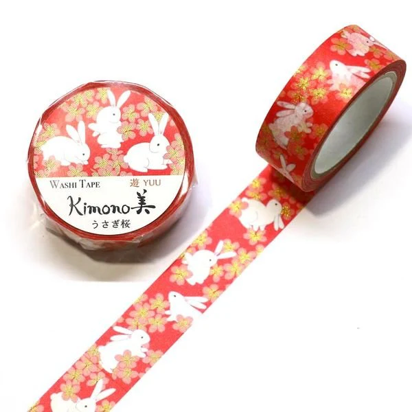 Kamiiso Kimono Washi Tape Rabbit Sakura Pattern Masking Tape - Image 5
