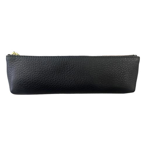 Life Genuine Leather Black Large Pen Case Nylon Lining & Zipper Closure