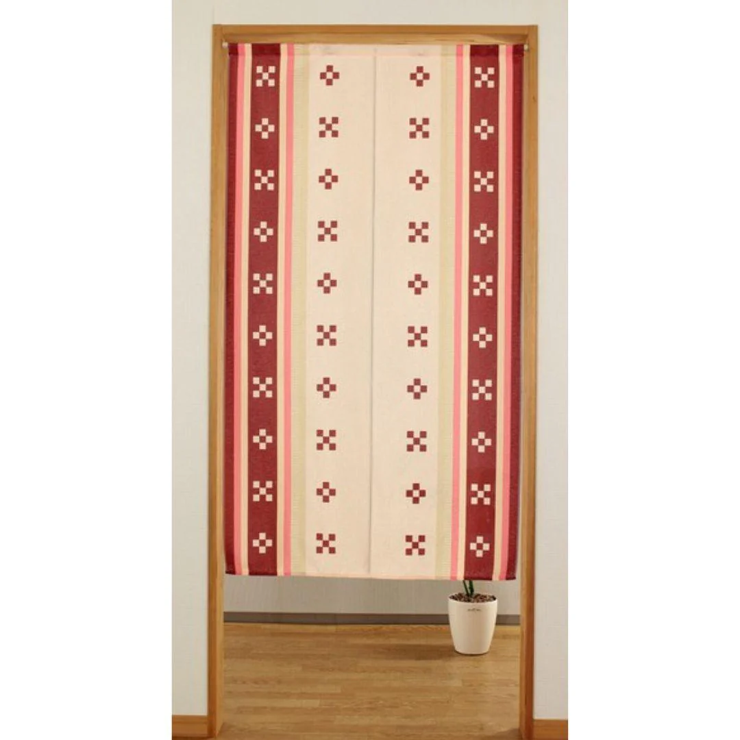 Noren Traditional Five & Four Square Red Kasuri Pattern Doorway Curtain - Image 2