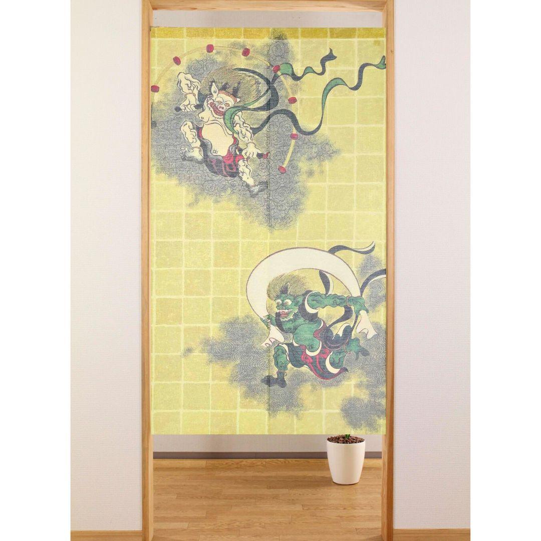 Noren Wind and Thunder God Fujin Raijin With Gold Thread Doorway Curtain - Image 2