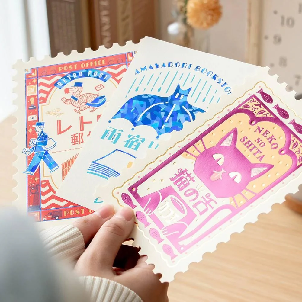Retro Postage Stamp Shaped Postcard Foil Post Office Design - Image 3
