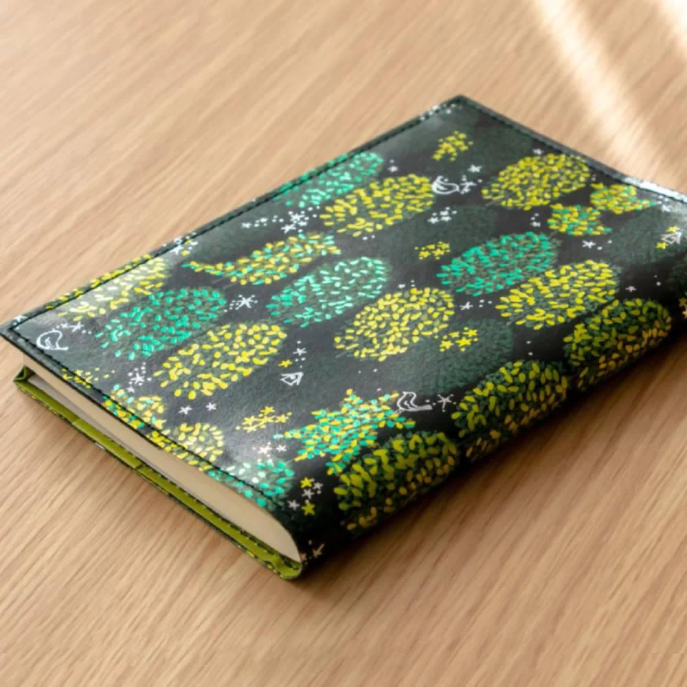 Reusable Book Cover Foil Stamped Original Green Trees Design - Image 2