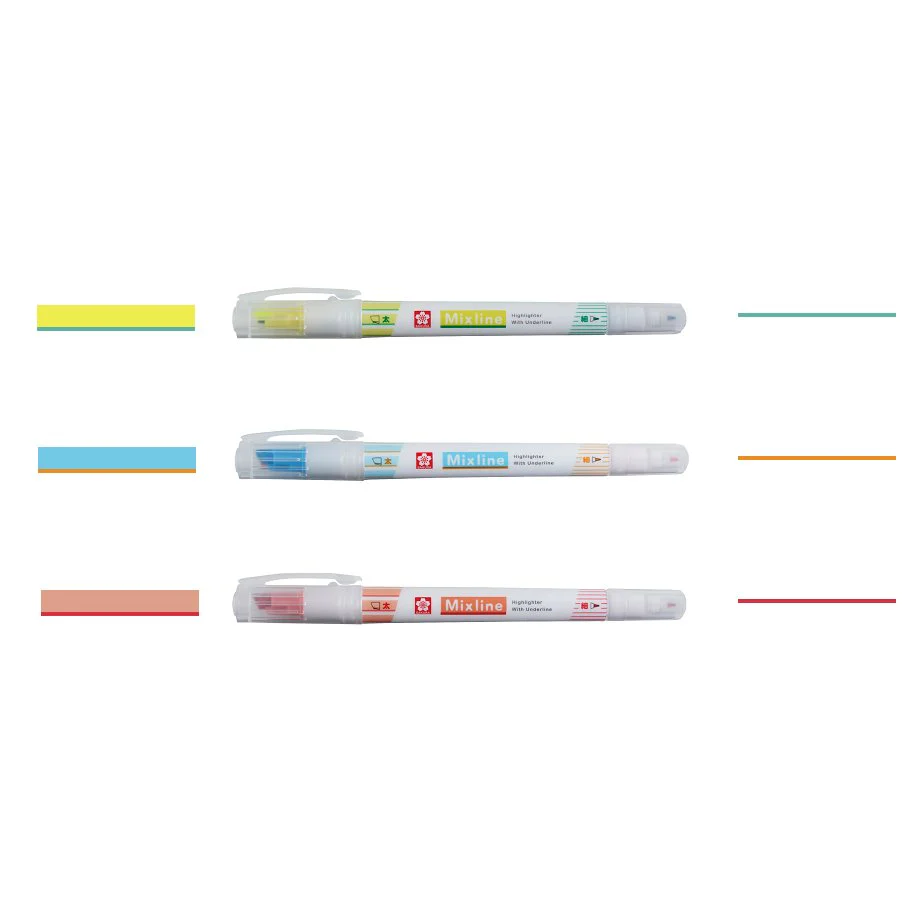 Sakura Color Mixline Highlighters Two-Tone Underline Highlighter 3 Color Set - Image 2