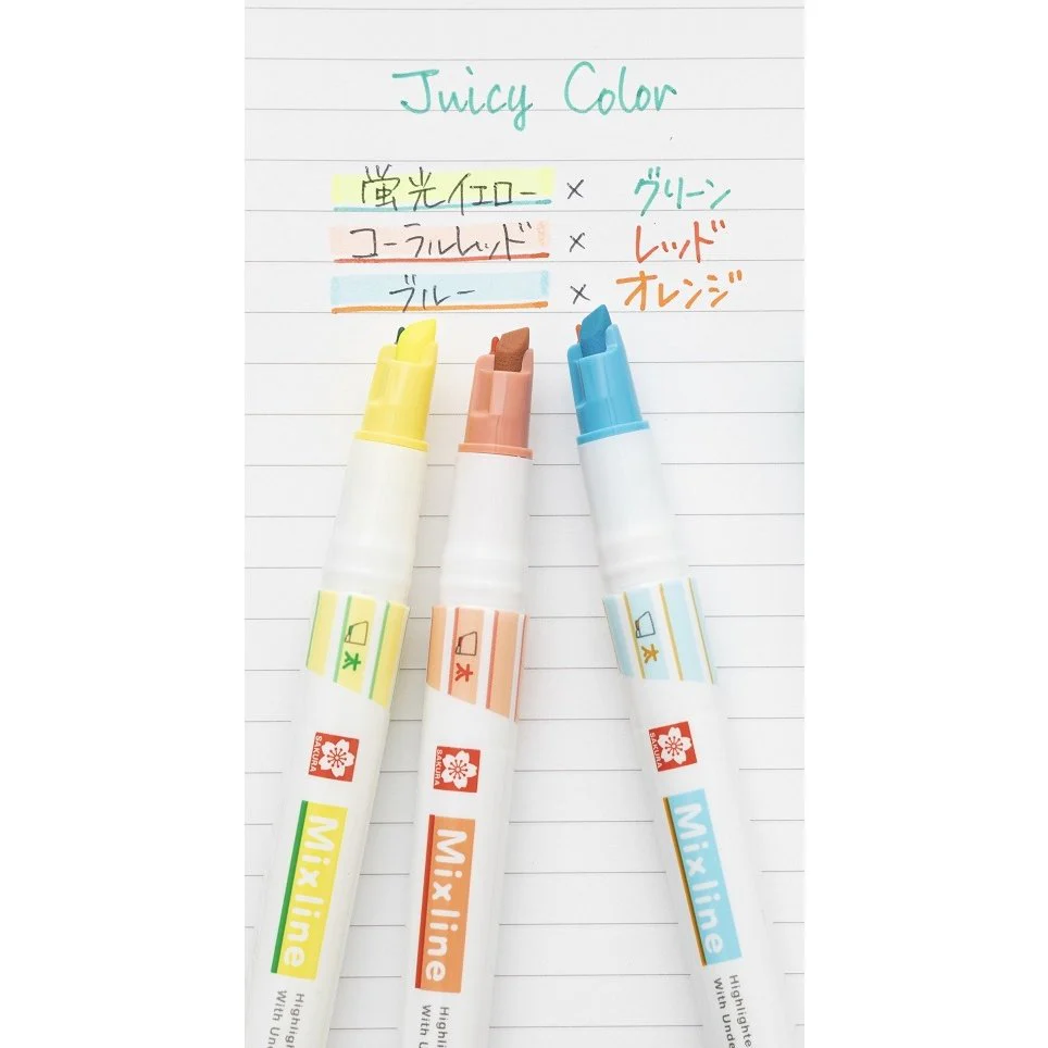 Sakura Color Mixline Highlighters Two-Tone Underline Highlighter 3 Color Set - Image 4