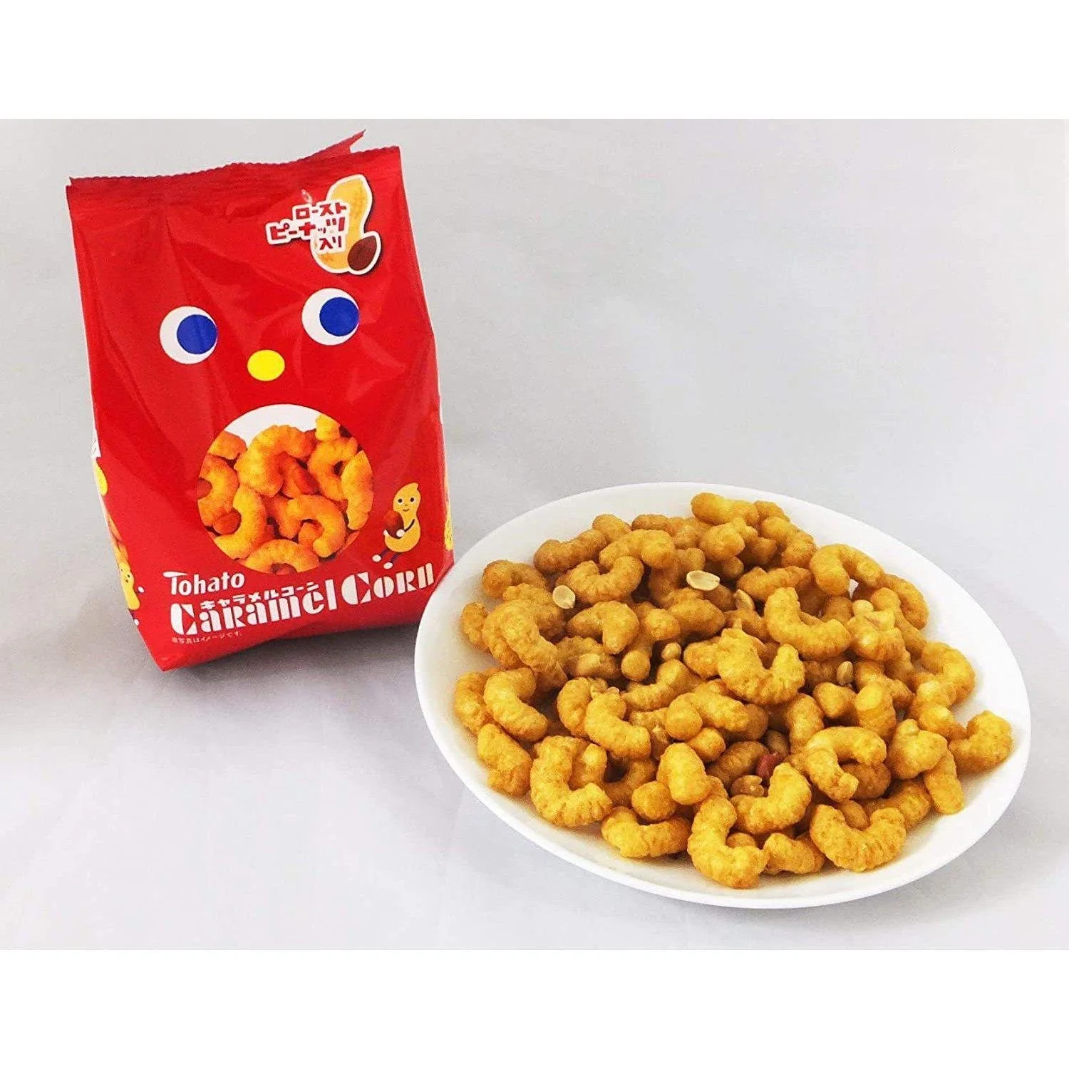 Tohato Caramel Corn Puffs With Peanuts 70g (Pack of 3 Bags) - Image 2