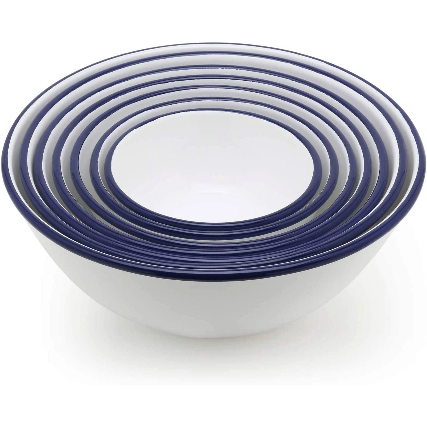 Tsuki Usagi White Enamel Bowl With Navy Blue Detailing