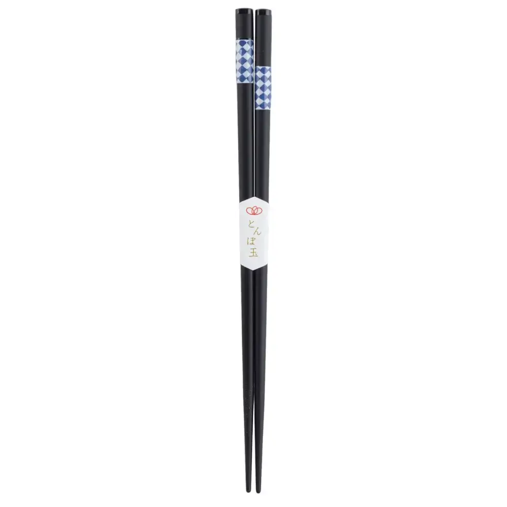 Wakasa Laquered Chopsticks With Mino Ware Small Dish Checkered Blue 23cm - Image 2