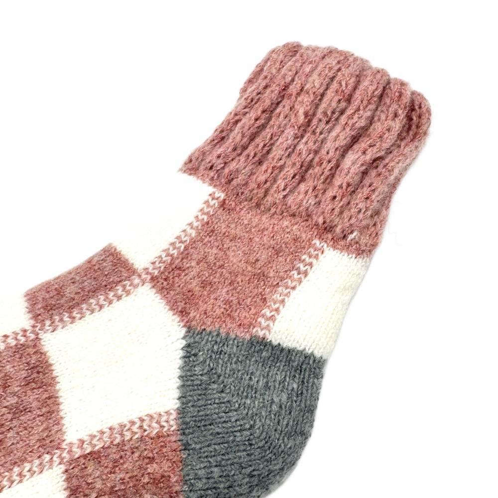 Winter Wool Thick Crew Socks Pink Checkered Warm Socks - Image 3