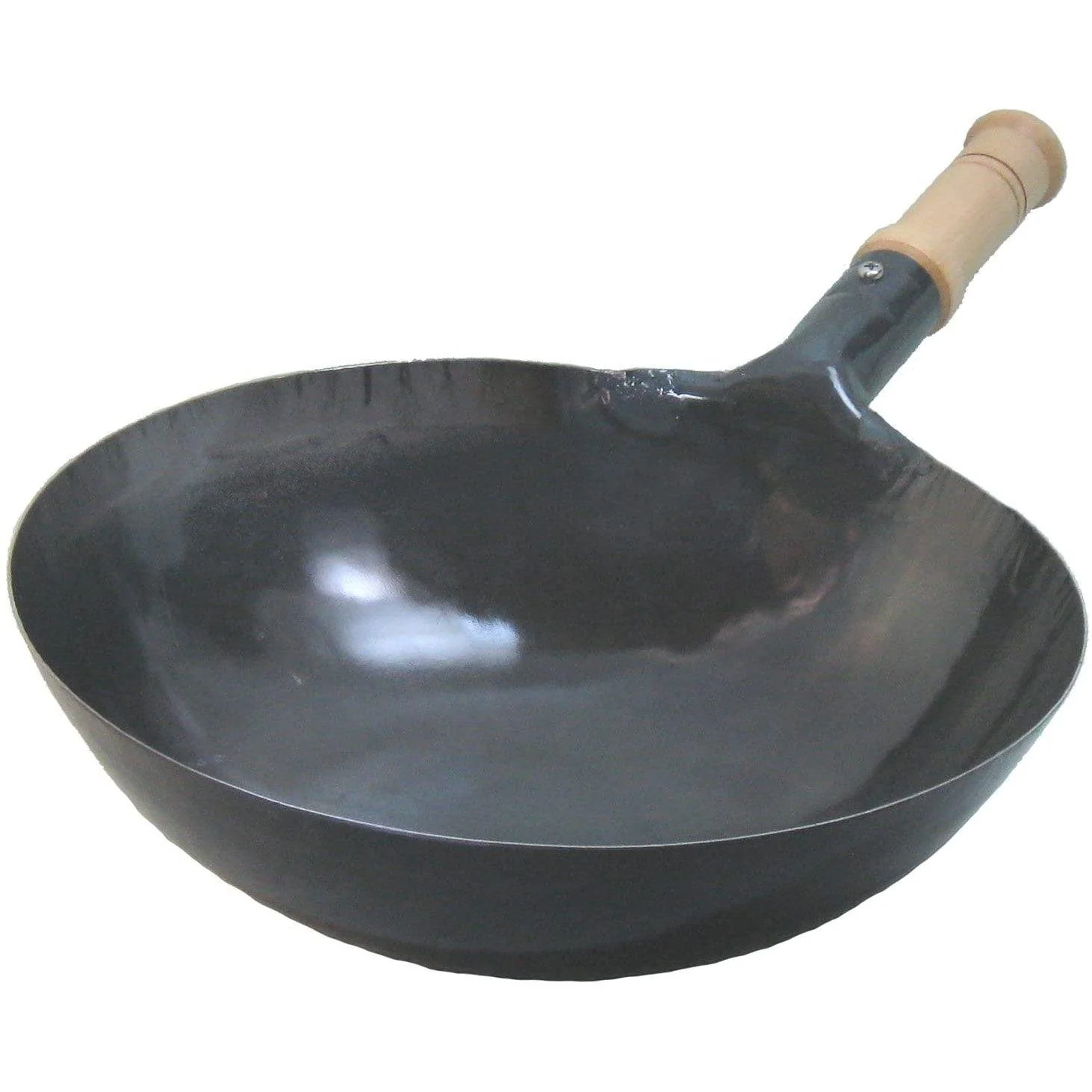 Yamada Kogyo Round Bottom Iron Wok with Wooden Handle (1.2mm) - Image 4