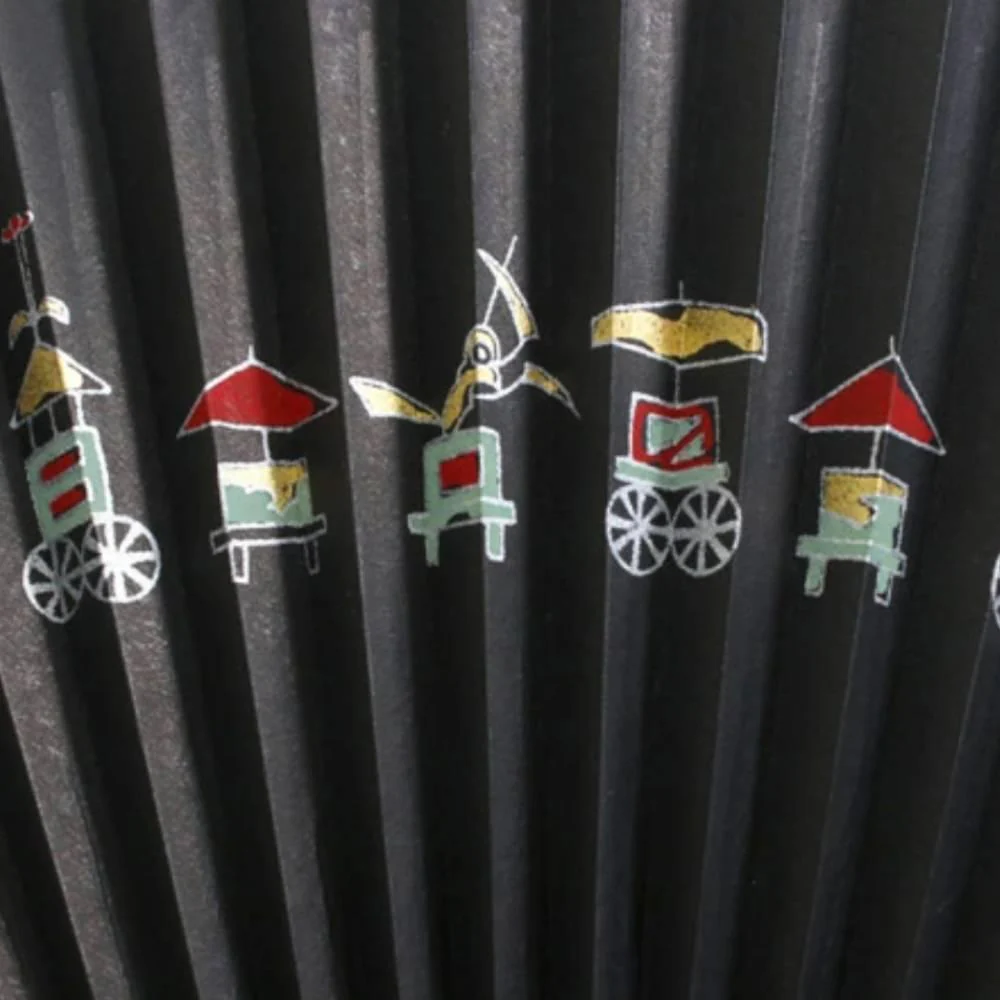 Yamani Festival Carts Design Black Sensu Handheld Folding Fan 21.5cm - Image 3